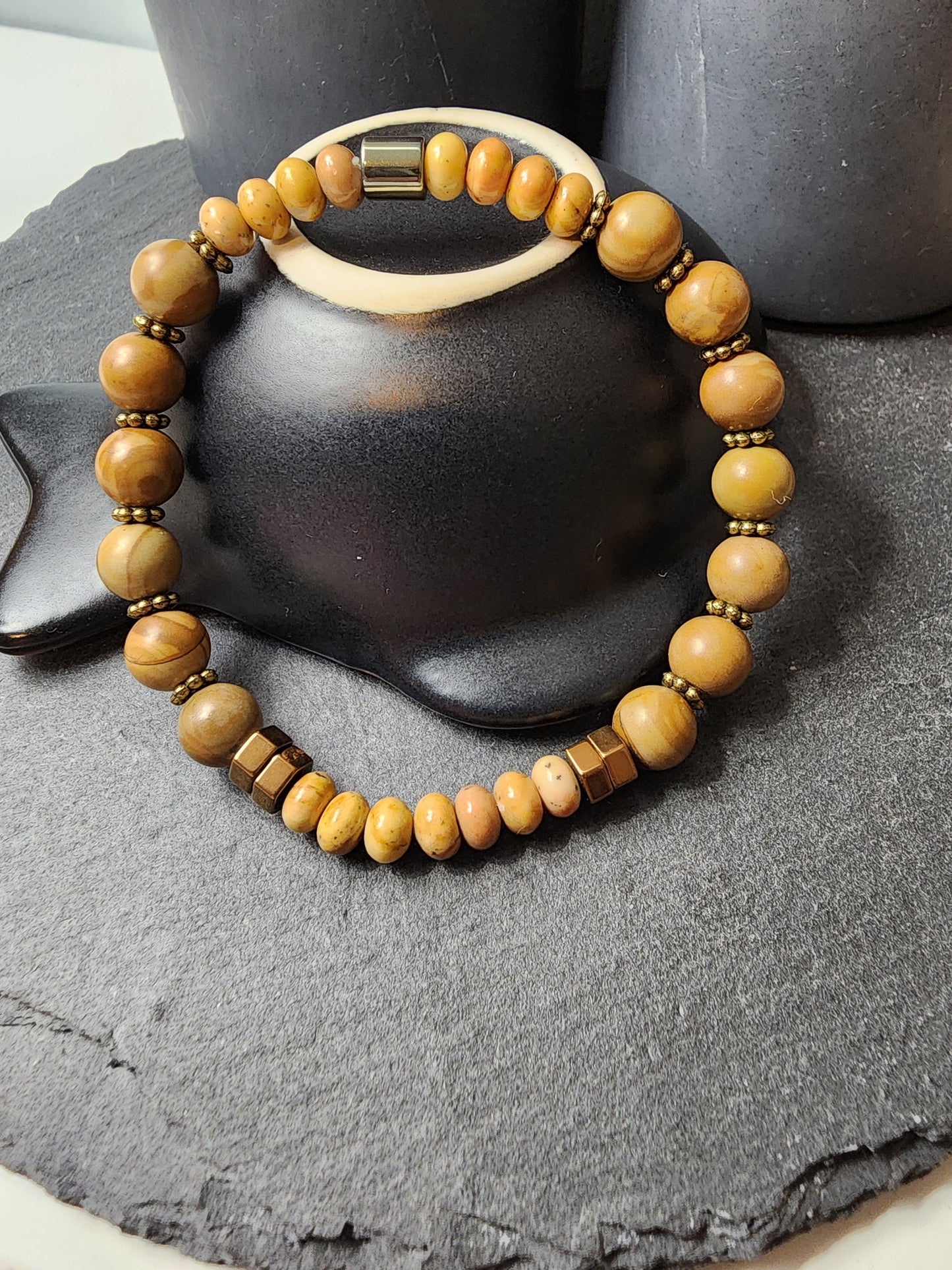 Mat Kahverengi Jasper Orjinal Doğal Taş Kadın ve Erkek Bileklik / Sağlık, Cesaret, Uyum, Cinsel Güç - 22 cm Bileklik Ebadı