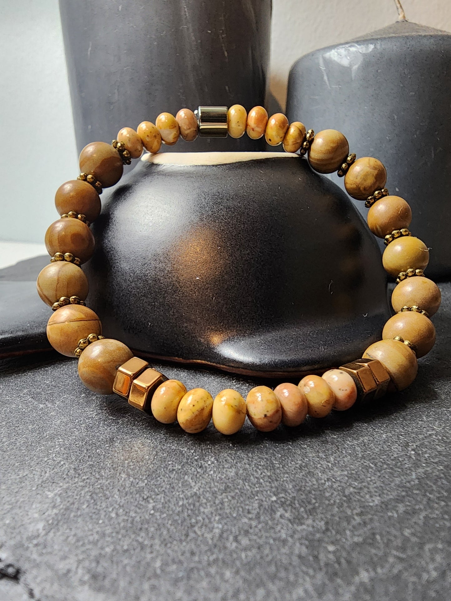 Mat Kahverengi Jasper Orjinal Doğal Taş Kadın ve Erkek Bileklik / Sağlık, Cesaret, Uyum, Cinsel Güç - 22 cm Bileklik Ebadı