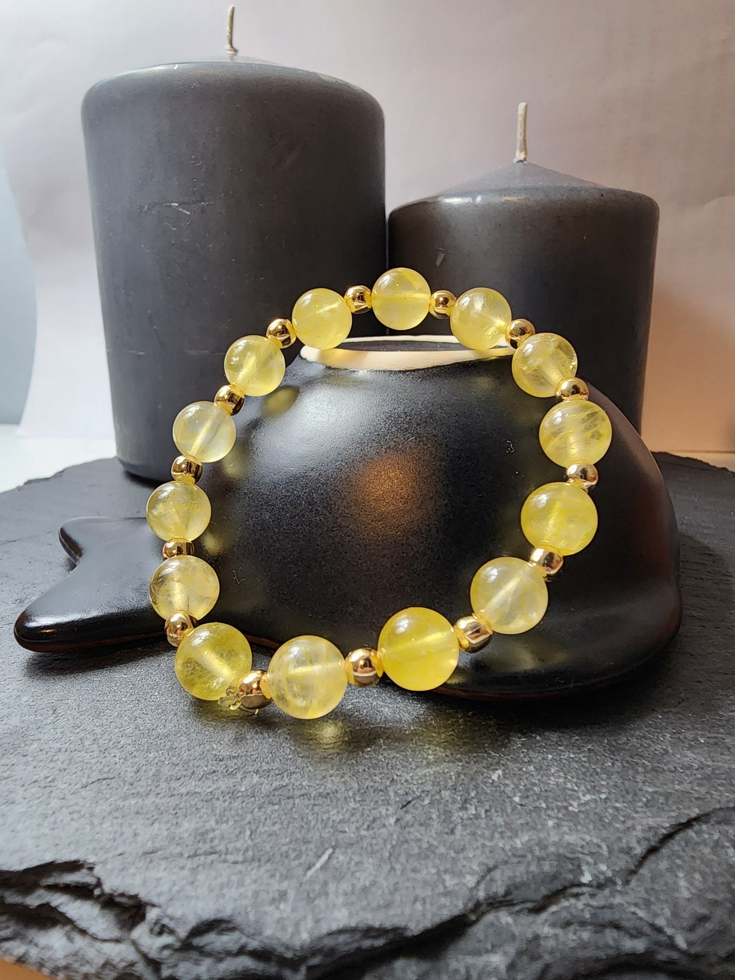 Citrine - 100% Natural Stone Bracelet - 8mm Sphere Cut - 16 cm Bracelet Size