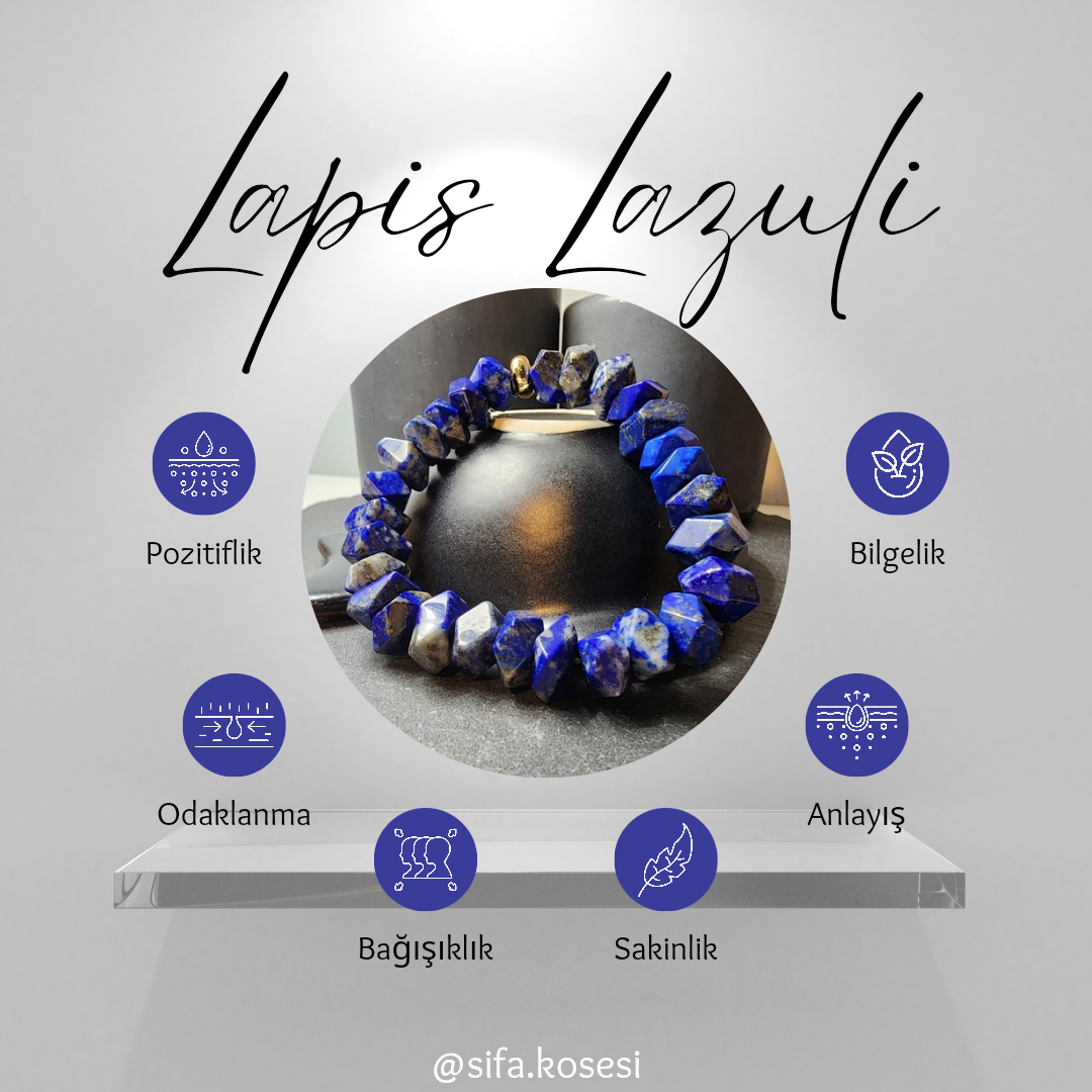 Lapis Lazuli Orjinal Doğal Taş Kadın ve Erkek Bileklik / Pozitiflik, Sakinlik ve Sağlık Bilekliği - 16 cm Bileklik Ebadı